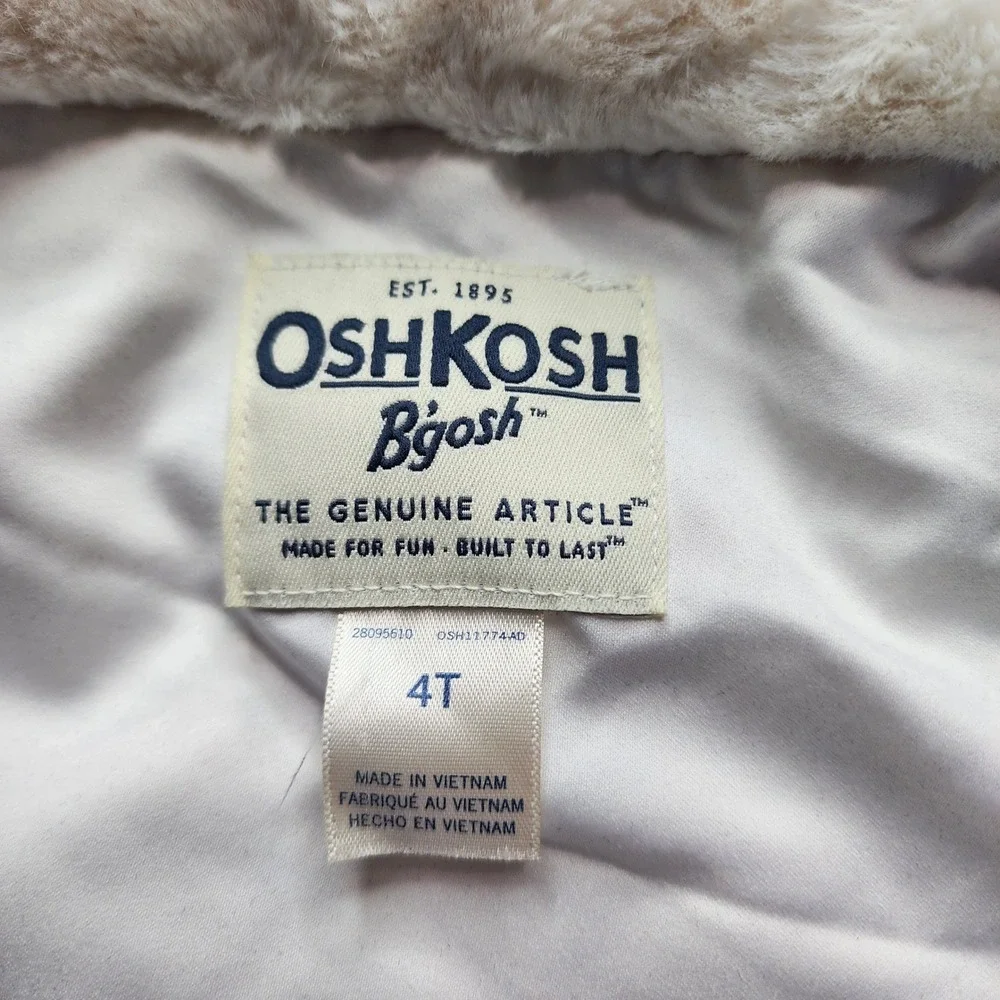OshKosh B'gosh Cream Faux Fur‎ Jacket Kids Size 4T Zip Front Cozy Warm